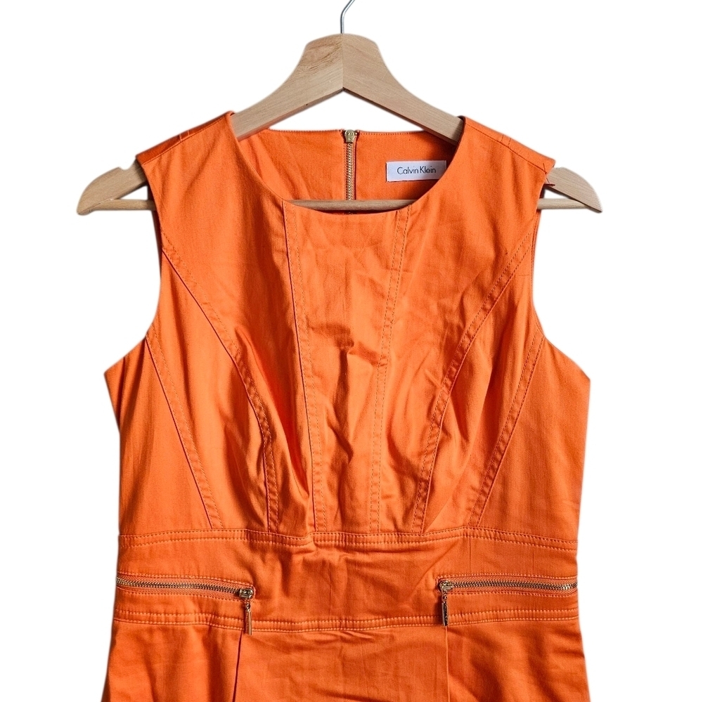 NEW Calvin Klein Bright Orange Panelled Dress with Zipper Accents Size 6 - Picture 2 of 5